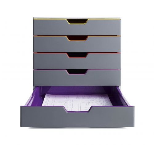 Durable VARICOLOR 5 Drawer Unit Desktop Drawer Set with 5 Colour Coded Drawers and Label Inserts (10139DR)
