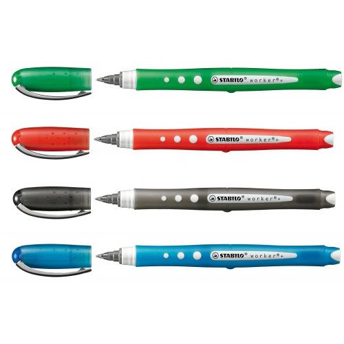 STABILO worker+ Colorful Rollerball Pen 0.5mm Line Black/Blue/Green/Red (Wallet 4) (10248ST)