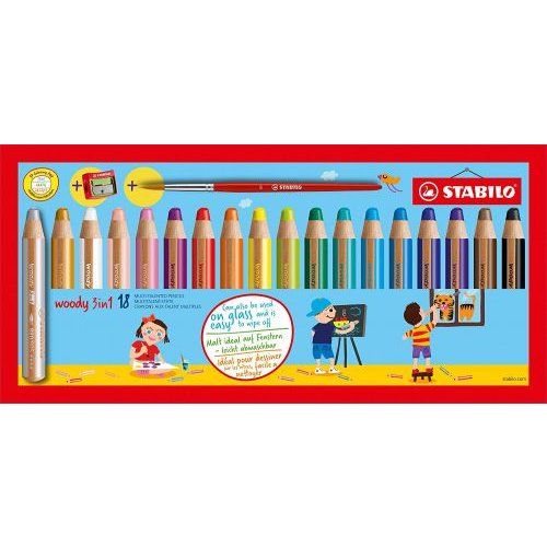 Stabilo Woody 3 in 1 Colouring Pencil Paint Brush and Sharpener Set (10479ST)