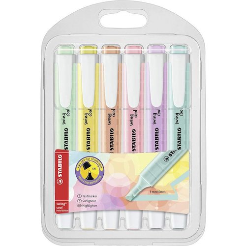 Stabilo Boss SwingCool Pastel Highlighters Chisel Tip 1 4mm Line Wallet Assorted (10717ST)