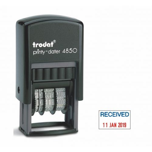 Trodat Printy 4850/L1 Self Inking Word and Date Stamp RECEIVED 25x5mm Blue/Red Ink (10750TD)