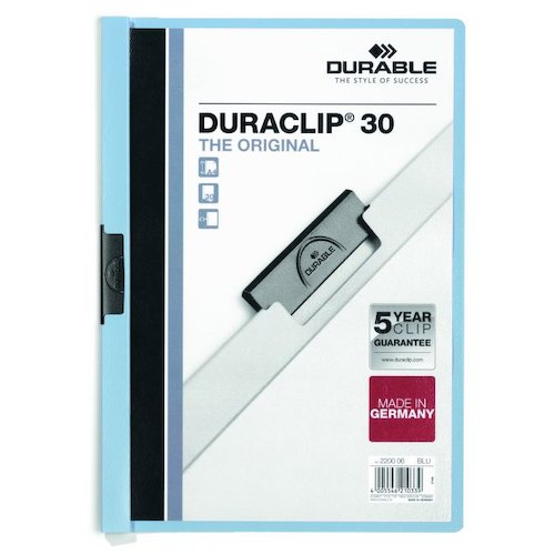 Durable Duraclip 30 Report File 3mm A4 Blue (Pack 25) 220006 (10754DR)