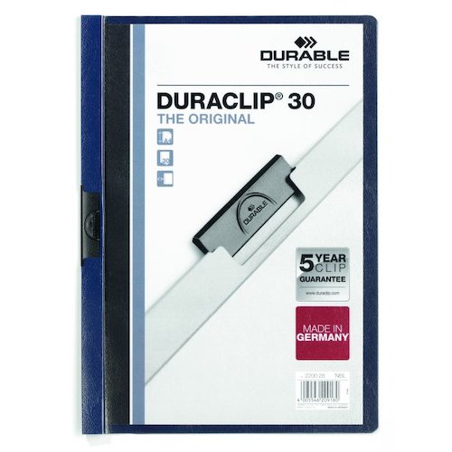 Durable Duraclip 30 Report File 3mm A4 Midnight Blue (Pack 25) 220028 (10768DR)