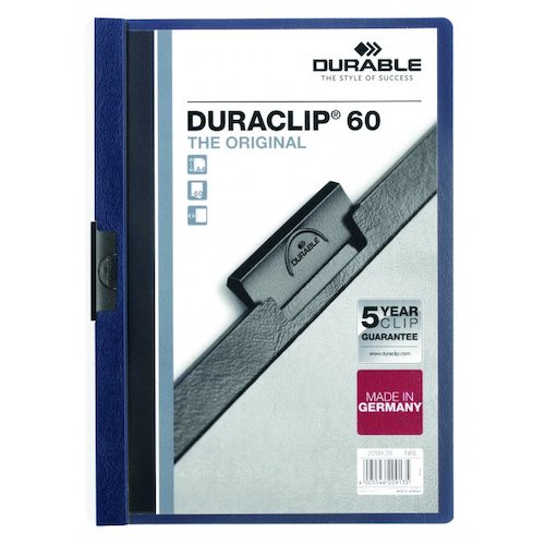 Durable Duraclip Folder PVC Clear Front 6mm Spine for 60 Sheets A4 Dark Blue (10796DR)