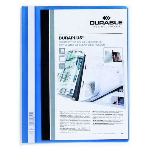 Durable Duraplus Quotation Filing Folder with Clear Title Pocket PVC A4+ Blue (10964DR)