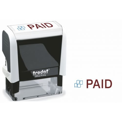 Trodat Office Printy 4912 Self Inking Word Stamp PAID 46x18mm Blue/Red Ink (11086TD)