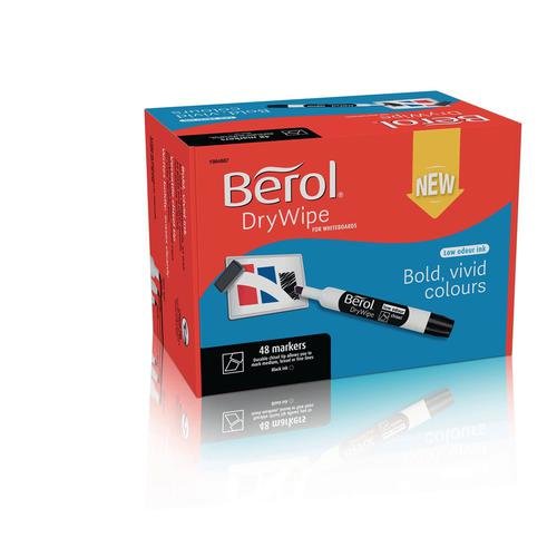 Berol Dry Wipe Whiteboard Marker Chisel Tip 2 5mm Line Black (Pack 48) (11151NR)