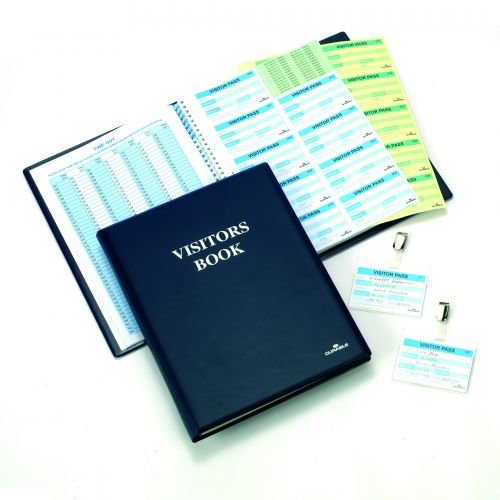 Durable Visitors Book Leather Look 300 Duplicate Carbonless Badge Inserts W90xH60mm Blue (11293DR)