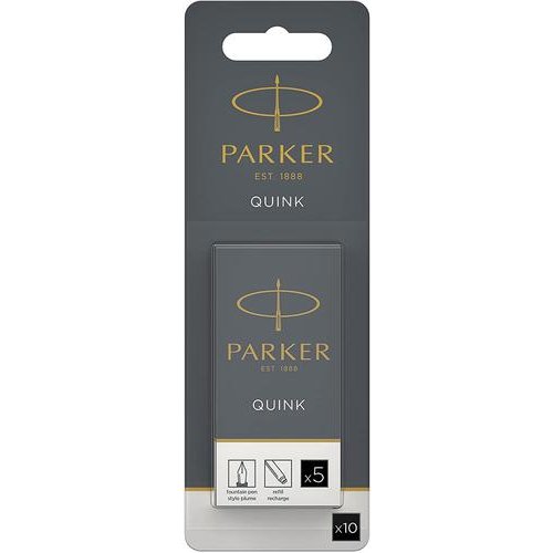 Parker Quink Long Ink Refill Cartridge for Fountain Pens Black (Pack 10) (11379NR)