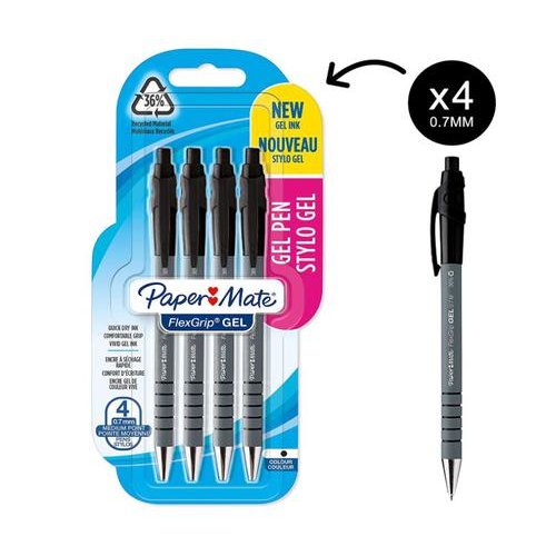 Paper Mate Flexgrip Gel Rollerball Pen 0.7mm Line Black (Pack 4) (11449NR)