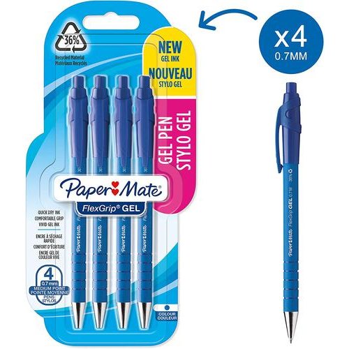 Paper Mate Flexgrip Gel Rollerball Pen 0.7mm Line Blue (Pack 4) (11456NR)