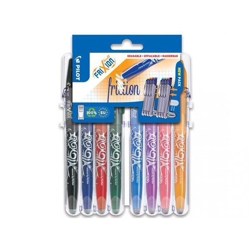 Pilot Set2Go FriXion Erasable Gel Rollerball Pen 0.7mm Tip 0.35mm Line Black/Blue/Red/Green/Sky Blue/Purple/Coral Pink/ Apricot (Pack 8) (11536PT)