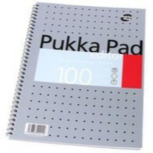 Pukka Pad Editor A4 Wirebound Card Cover Notebook Ruled 100 Pages Metallic Silver (Pack 3) (13003PK)