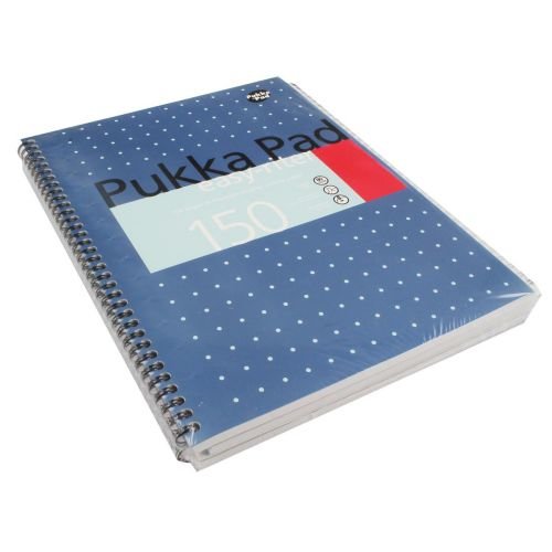 Pukka Pad Easy Riter A4 Wirebound Card Cover Notebook Ruled 150 Pages Metallic Blue (Pack 3) (13010PK)