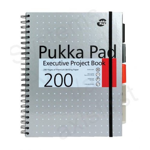 Pukka Pad Executive A4 Wirebound Hard Cover Project Book Ruled 200 Pages Metallic Assorted Colours (Pack 3) (13031PK)