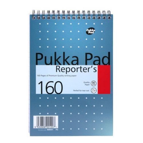Pukka Metallic Reporters Pad Wirebound 80gsm Ruled and Perforated 160pp 140x205mm Blue (13080PK)