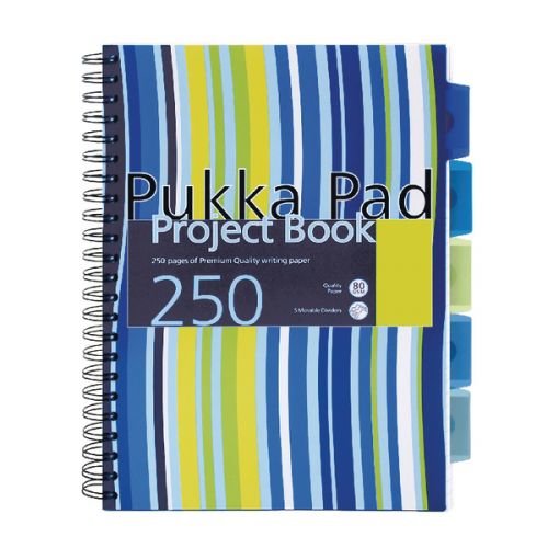 Pukka Pad Project Book Wirebound Perforated Ruled 5 Divider 80gsm 250pp A4 Assorted (13094PK)