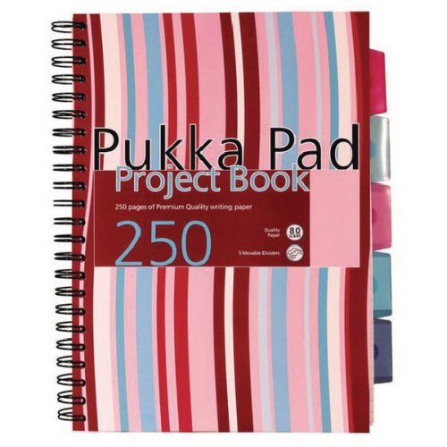 Pukka Pad A5 Wirebound Polypropylene Cover Project Book Ruled 250 Pages Assorted Stripe Colours (Pack 3) (13101PK)