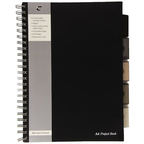 Pukka Pad A4 Wirebound Polypropylene Cover Project Book Ruled 250 Pages Black (Pack 3) (13206PK)