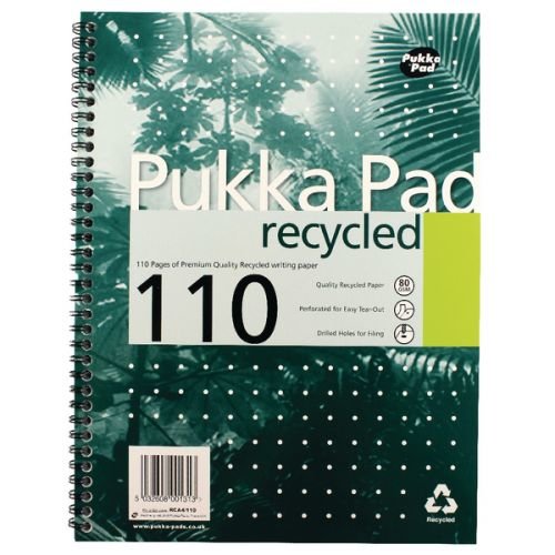 Pukka Pad Recycled Nbk Wbnd 80gsm Ruled Margin Perf Punched 4 Holes 110pp A4+ Green (13353PK)