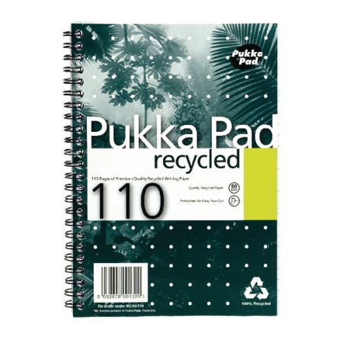 Pukka Pad A5 Wirebound Card Cover Notebook Recycled Ruled 110 Pages Green (Pack 3) (13360PK)