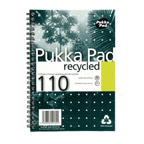 Pukka Pad Recycled Notebook Wirebound 80gsm Ruled Perforated 110pp A5 Green (13360PK)