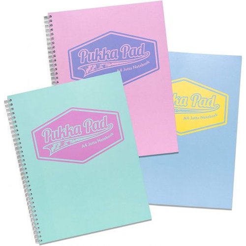 Pukka Pad Jotta A4 Wirebound Card Cover Notebook Ruled 200 Pages Pastel Blue/Pink/Mint (Pack 3) (13605PK)