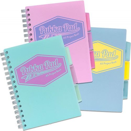Pukka Pad A5 Wirebound Polypropylene Cover Project Book Ruled 200 Pages Pastel Blue/Pink/Mint (Pack 3) (13626PK)