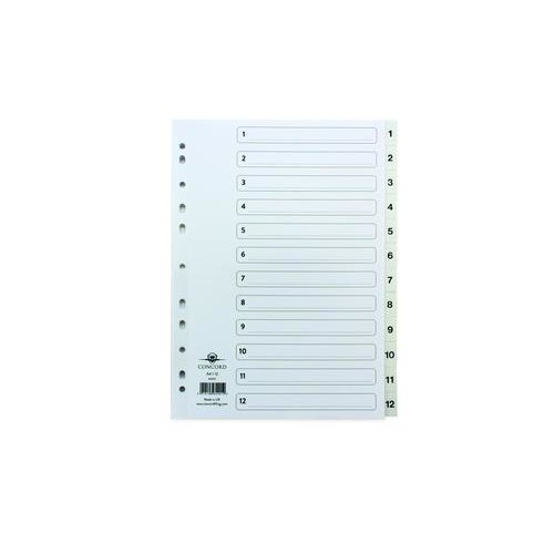 Concord Index 1 12 Polypropylene Multipunched Reinforced Holes 120 Micron A4 White (13941PK)