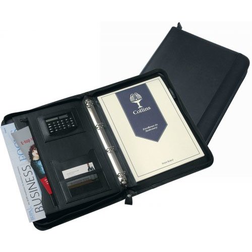 Collins A4 Conference Ring Binder with Calculator Zipped Leather Look Black 5090 (14151CS)
