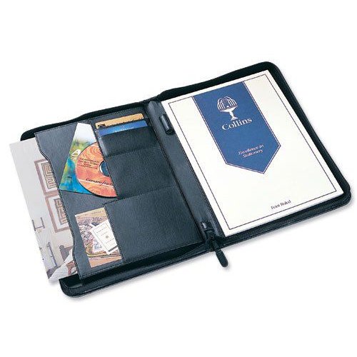 Collins A4 Conference Portfolio with Zip Leather Look Black 7018 (14172CS)