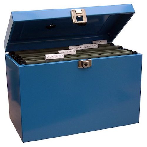 Metal File Box with 5 Suspension Files and 2 Keys Steel A4 Blue (14312CA)