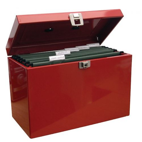 Metal File Box with 5 Suspension Files and 2 Keys Steel A4 Red (14319CA)