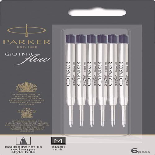 Parker Quink Flow Ballpoint Refill for Ballpoint Pens Medium Black (Pack 6) 2025154 (16734NR)