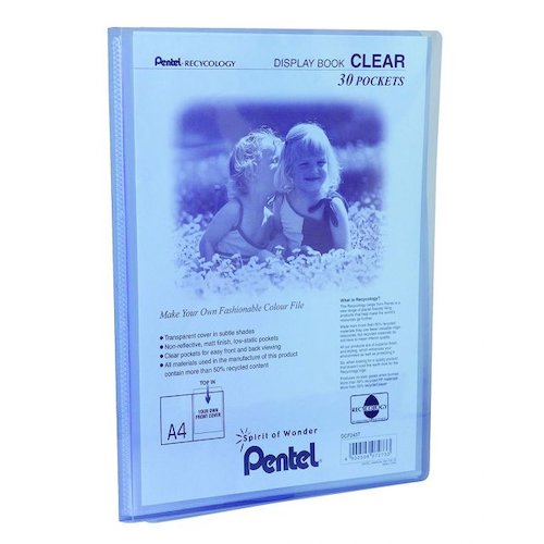 Pentel Recycology A4 Display Book Clear 30 Pocket Blue (Pack 10) (16916PE)