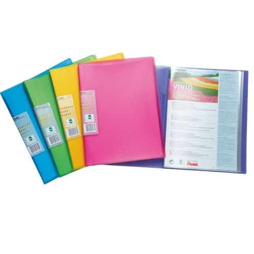 Pentel Recycology A4 Vivid Display Book 30 Pocket Assorted Colours (Pack 5) (16930PE)