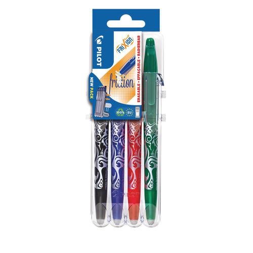 Pilot Set2Go FriXion Erasable Gel Rollerball Pen 0.7mm Tip 0.35mm Line Black/Blue/Green/Red (Pack 4) (PI54679)