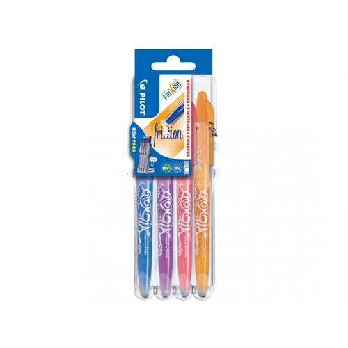 Pilot Set2Go FriXion Erasable Gel Rollerball Pen 0.7mm Tip 0.35mm Line Sky Blue/Purple/Coral Pink/Apricot (Pack 4) (17133PT)