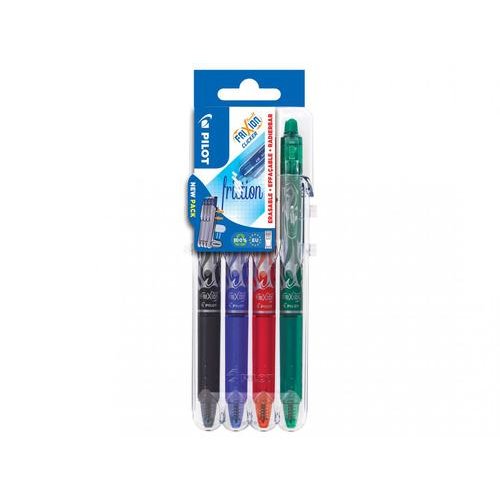 Pilot Set2Go FriXion Clicker Erasable Retractable Gel Rollerball Pen 0.7mm Tip 0.35mm Line Black/Blue/Green/Red (Pack 4) (17140PT)