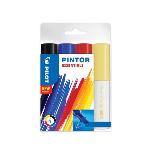 Pilot Pintor Broad Chisel Tip Paint Marker 8mm Assorted Colours (Pack 4) 3131910537540 (17147PT)