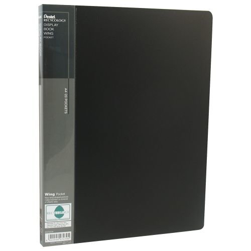 Pentel Recycology A4 Display Book 20 Pocket with Front Pocket Black (17420PE)