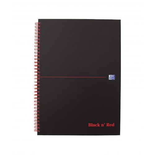 Black n Red A4 Wirebound Hard Cover Notebook Ruled 140 Pages Matt Black/Red (Pack 5) (18285HB)
