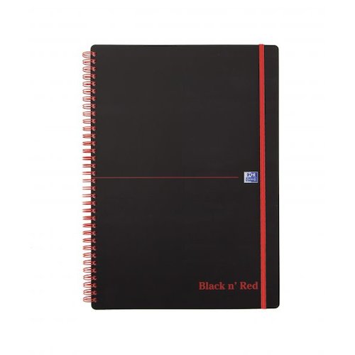 Black n Red A4 Wirebound Polypropylene Cover Notebook Ruled 140 Pages Black/Red (Pack 5) (18292HB)