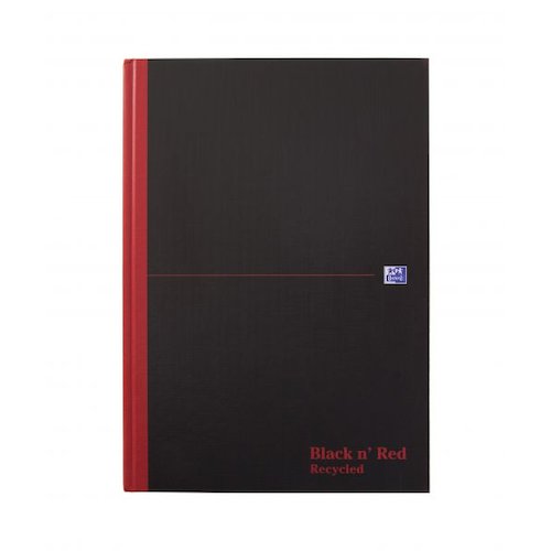 Black n Red Notebook Casebound 90gsm Ruled Recycled 192pp A4 (18313HB)
