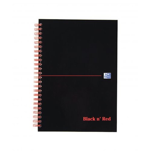 Black n Red Notebook Wirebound 90gsm Ruled and Perforated 140pp A5 Glossy Black (18327HB)