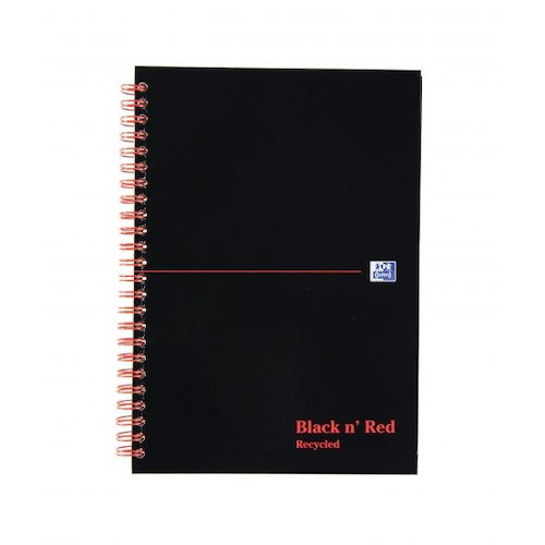Black n Red Notebook Wirebound 90gsm Ruled Recycl Perforated 140pp A5 Glossy Black (18334HB)