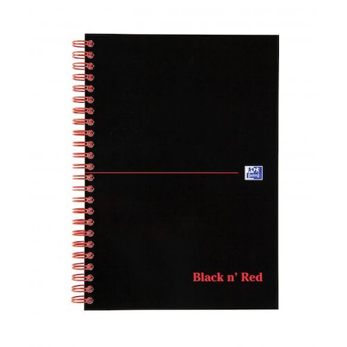 Black n Red A5 Wirebound Card Cover Notebook Ruled 100 Pages Black/Red (Pack 10) (18341HB)