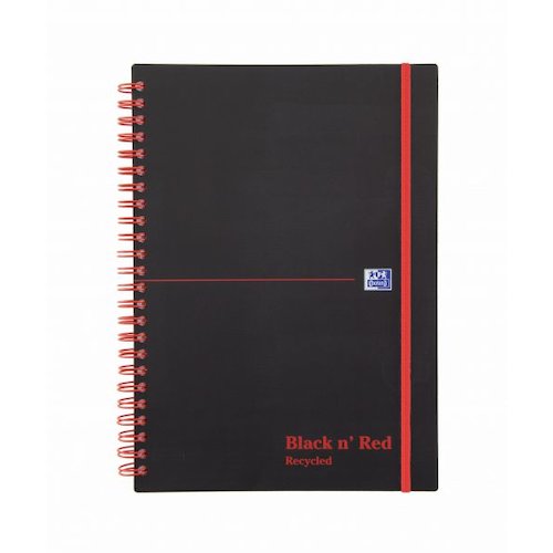 Black n Red A5 Wirebound Polypropylene Cover Notebook Recycled Ruled 140 Pages Black/Red (Pack 5) (18355HB)