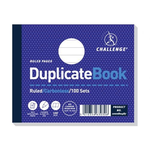 Challenge 105x130mm Duplicate Book Carbonless Ruled Taped Cloth Binding 100 Sets (Pack 5) (18383HB)