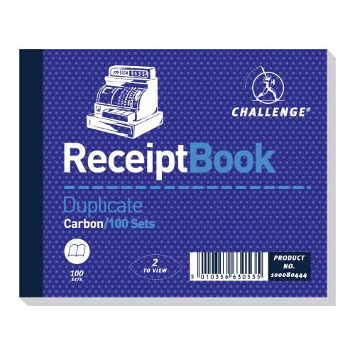 Challenge 105x130mm Duplicate Receipt Book Carbon Taped Cloth Binding 100 Sets (Pack 5) (18390HB)